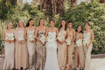 group of bridesmaids with bouquets